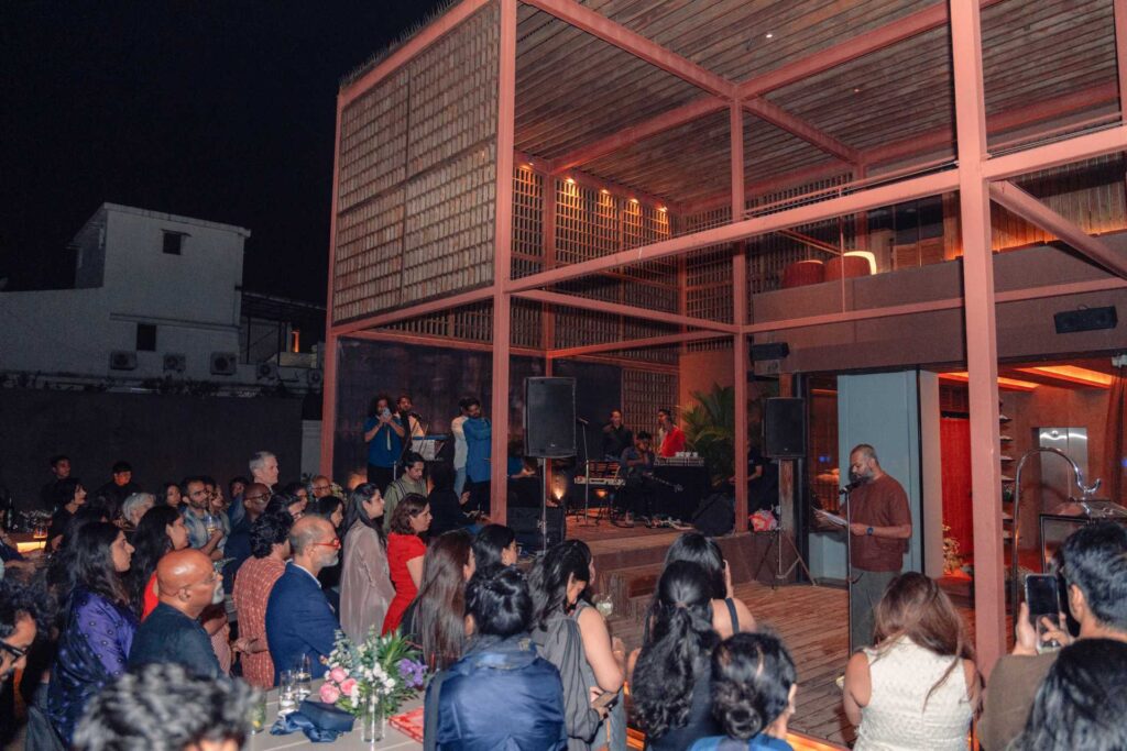 Yogesh Barve reading his speech in front of the audience